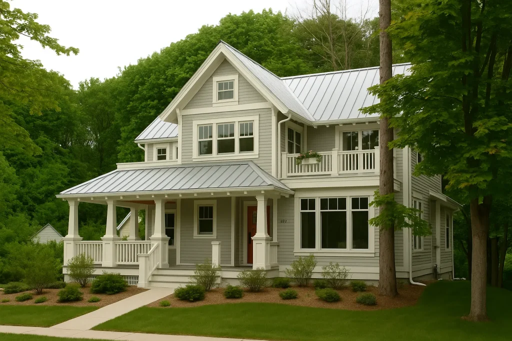 dallas-ft-worth-metal-roof-installation Modern two-story home with metal roof installed in Dallas-Fort Worth