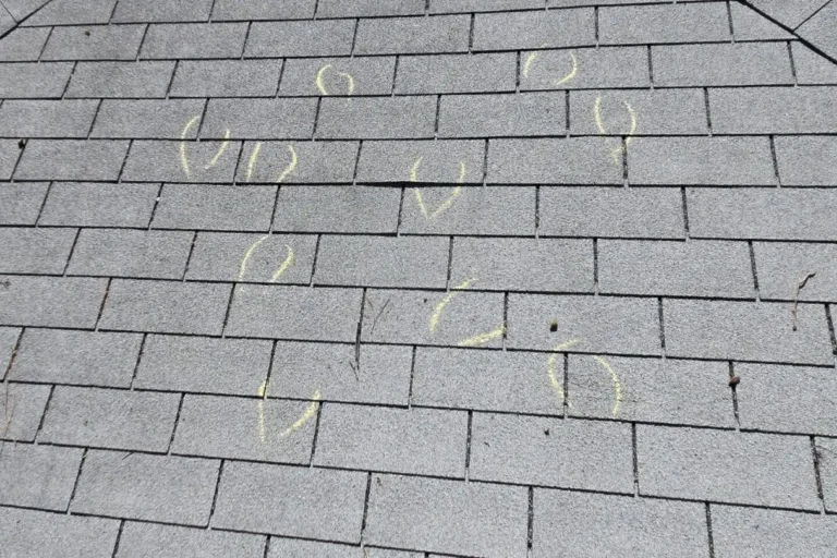 Shingled roof with chalk markings. Shingled roof with chalk markings.